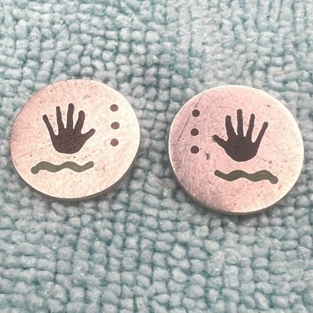 Vintage Sterling Silver Stud Earrings AJC Handprint Wave Southwestern .5" 6g